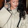 Rihanna Leaving Siena Restaurant Paris 2026 Beige Cotton Jacket Front