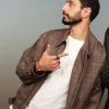 Riz Ahmed TV Series Bait 2026 Shah Latif Brown Wool Funnel Check Jacket