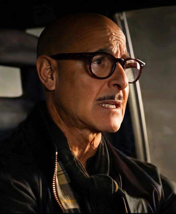 Roger Movie Masterplan 2026 Stanley Tucci Black Polyester Jacket