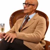 Roger Movie Masterplan 2026 Stanley Tucci Brown Cardigan Jacket Front