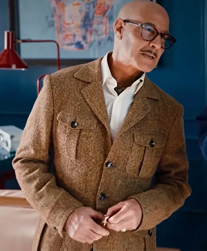 Roger Movie Masterplan 2026 Stanley Tucci Brown Wool Jacket