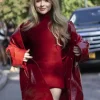 Sabrina Carpenter New York Fashion Week Red Leather Coat