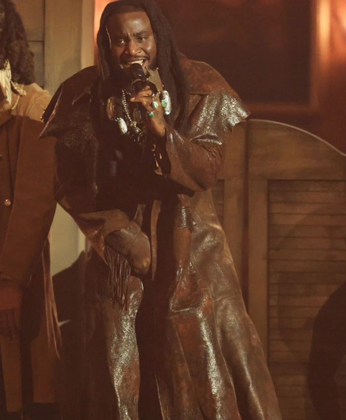Shaboozey Performing Live On Stage MTV Video Music Awards 2026 Brown Leather Coat Front