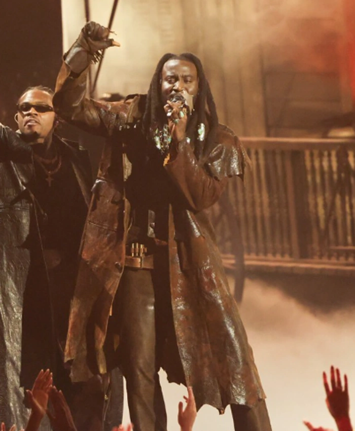 Shaboozey Performing Live On Stage MTV Video Music Awards 2026 Brown Leather Coat Shop now
