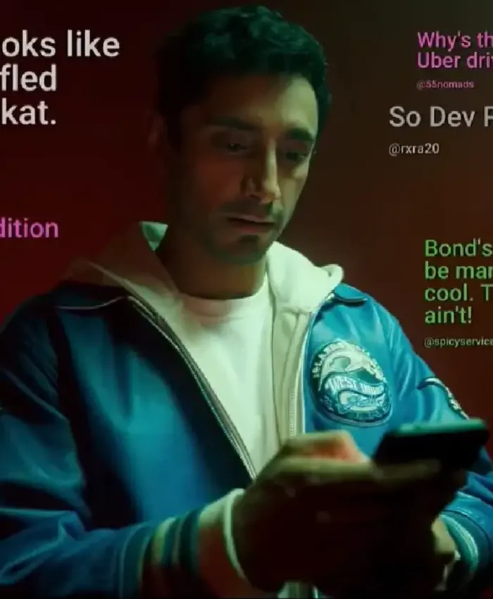 Shah Latif TV Series Bait 2026 Riz Ahmed Blue Leather Varsity Jacket
