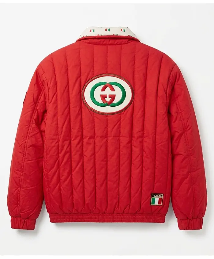 Shop 1987 Gucci Red Puffer Chevron Quilted Jacket On Sale