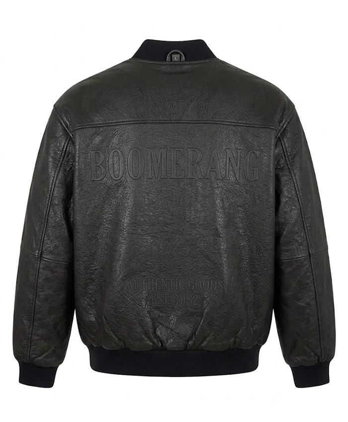 Shop 1992 Cast & Crew Boomerang Leather Jacket For Men and Women Black Back