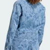 Shop Adidas x Liberty London Firebird Blue Zip-up Denim Jacket Back View