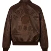 Shop Avirex Limited Edition Croc Icon Brown Leather Bomber Jacket Back