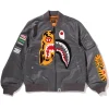 Shop BAPE Tiger Shark Bomber Full Zip Up Bomber Jacket Grey