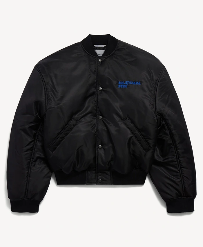 Shop Balenciaga x SEGA Sonic the Hedgehog Black Satin Bomber Jacket On Sale