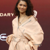 Shop Dune Part Two Press Conference Zendaya Oversized Light Pink Leather Jacket