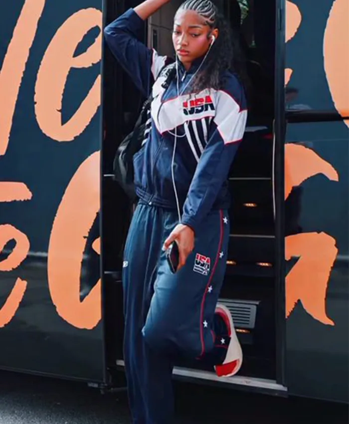 Shop FIBA WWC 2026 Angel Reese Reebok Navy Blue and White Tracksuit
