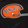 Shop HOMAGE X Starter Bengals Black Satin Bomber Jacket Front