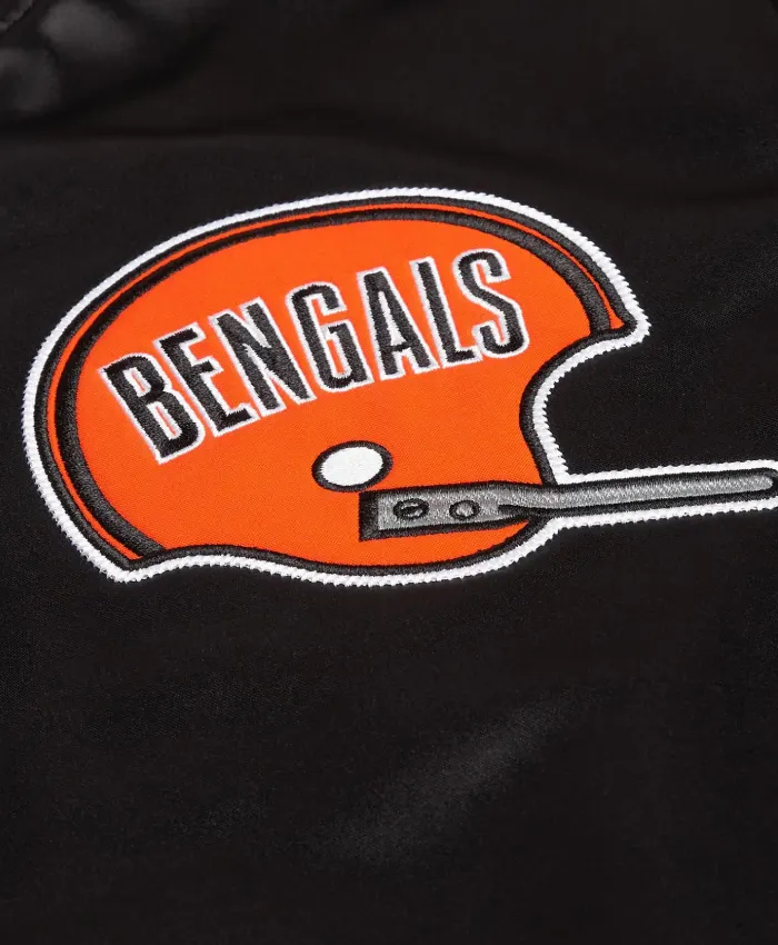 Shop HOMAGE X Starter Bengals Black Satin Bomber Jacket Front