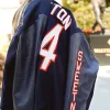 Shop HOMAGE X Starter Walter Payton GOAT Navy Wool Bomber Jacket Back View