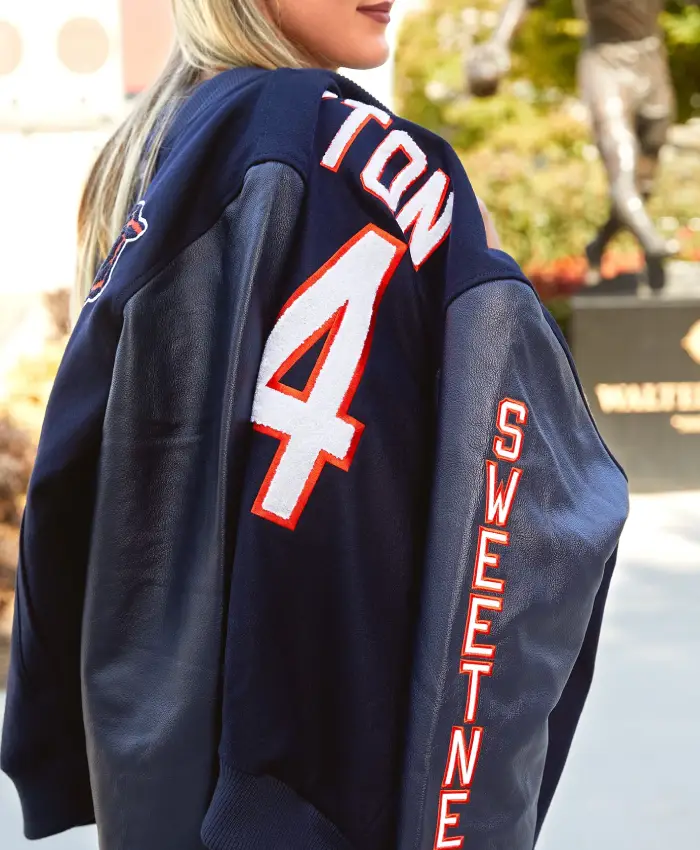 Shop HOMAGE X Starter Walter Payton GOAT Navy Wool Bomber Jacket Back View