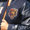 Shop HOMAGE X Starter Walter Payton GOAT Navy Wool Bomber Jacket Side View