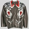 Shop Harry Styles Custom Appliqué Patches Floral Miu Miu Black Leather Jacket