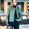 Shop Janet Jackson Olive Green Sacai Bomber Jacket For Women