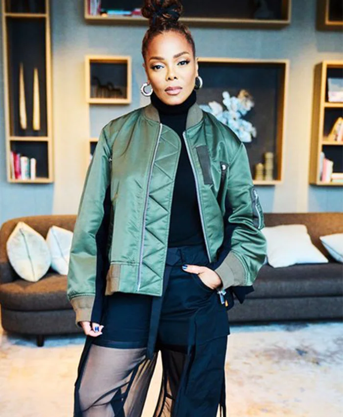 Shop Janet Jackson Olive Green Sacai Bomber Jacket For Women