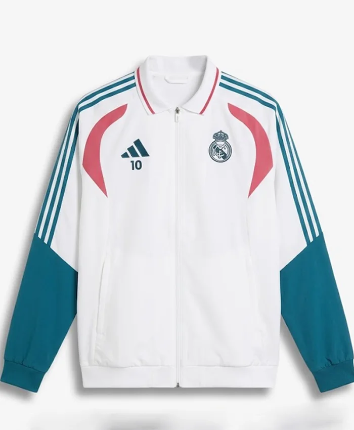 Shop Kylian Mbappé Real Madrid White Polyester Training Jacket Front View