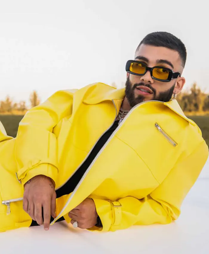 Shop Manuel Turizo Yellow Shirt Style Leather Jacket at Discounted Price