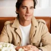 Shop Matt Bomer US Open 2026 Ralph Lauren Tan Suede Jacket Front