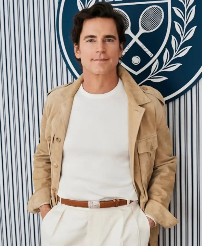 Shop Matt Bomer US Open 2026 Ralph Lauren Tan Suede Jacket On Sale