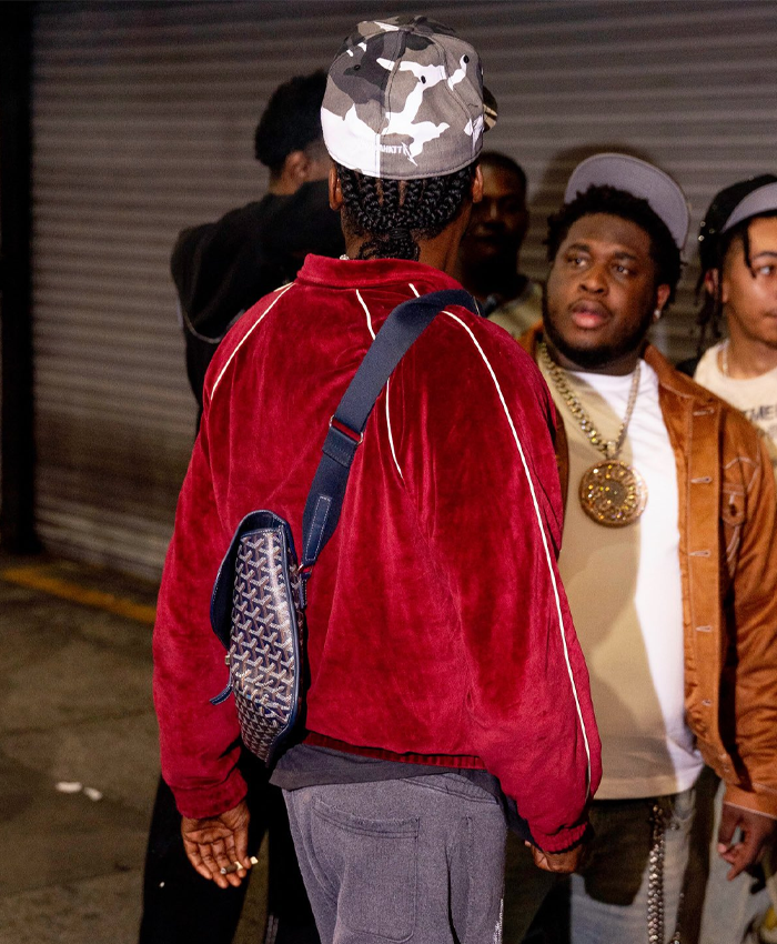 Shop Meek Mill NYC Celine Burgundy Velvet Track Jacket