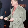 Shop Motor City New York Premiere 2026 Alan Ritchson Green Corduroy Suit