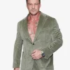 Shop Motor City New York Premiere 2026 Alan Ritchson Green Corduroy Suit Front View