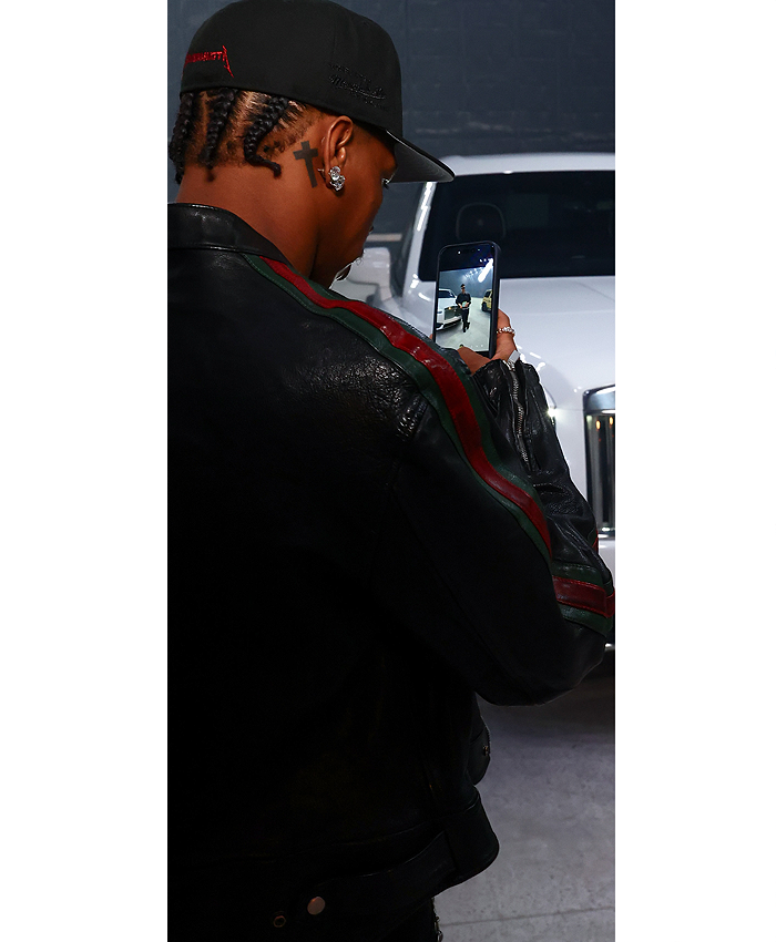 Shop Mr. Lean Song 2026 Lil Baby Black Leather Cafe Racer Jacket Back View
