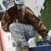 Shop Naomi Osaka Supreme x Timberlands Brown Leather Jacket Front View