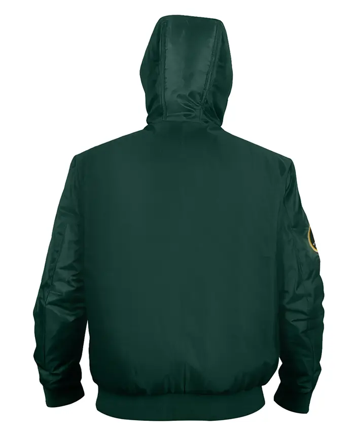Shop Oakland Athletics Historic L-2B Green Full-Zip Satin Hooded Jacket Back View