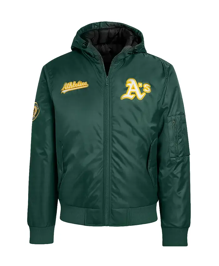 Shop Oakland Athletics Historic L-2B Green Full-Zip Satin Hooded Jacket