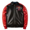 Shop Pelle Pelle True To Our Roots Red & Black Leather Bomber Jacket Front View