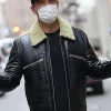 Shop Robbie Williams Street Style Milan Black Shearling Leather Jacket