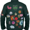 Shop Robert Downey Jr Marvel Patch Green Cotton Jacket Back View