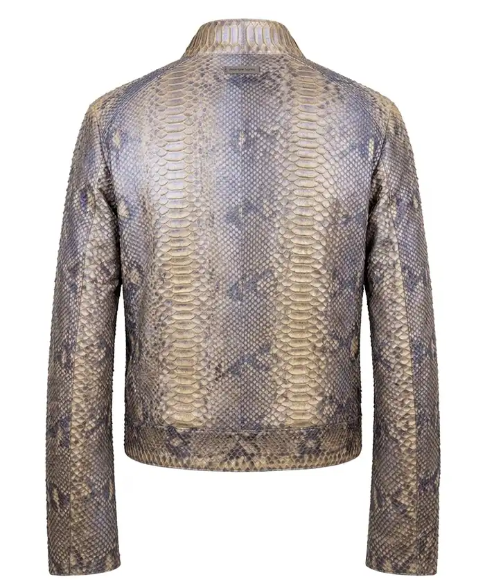 Shop Roberto Cavalli Beige Python Leather Jacket For Men and Women