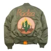 Shop Rodeo Tour Travis Scott Olive Green Cactus Graphic Bomber Jacket
