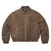 Shop Supreme POPEYE FW26 Swarovski Studded Quilted Leather Jacket Brown Front