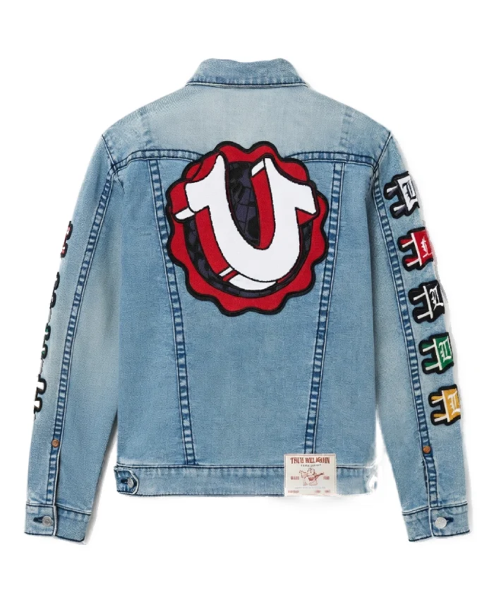 Shop True Religion Patch Big T Blue Denim Jacket Back View