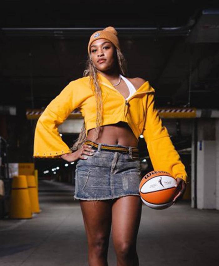 Shop WNBA x Aaliyah Edwards Yellow Cropped Hooded Jacket On Sale