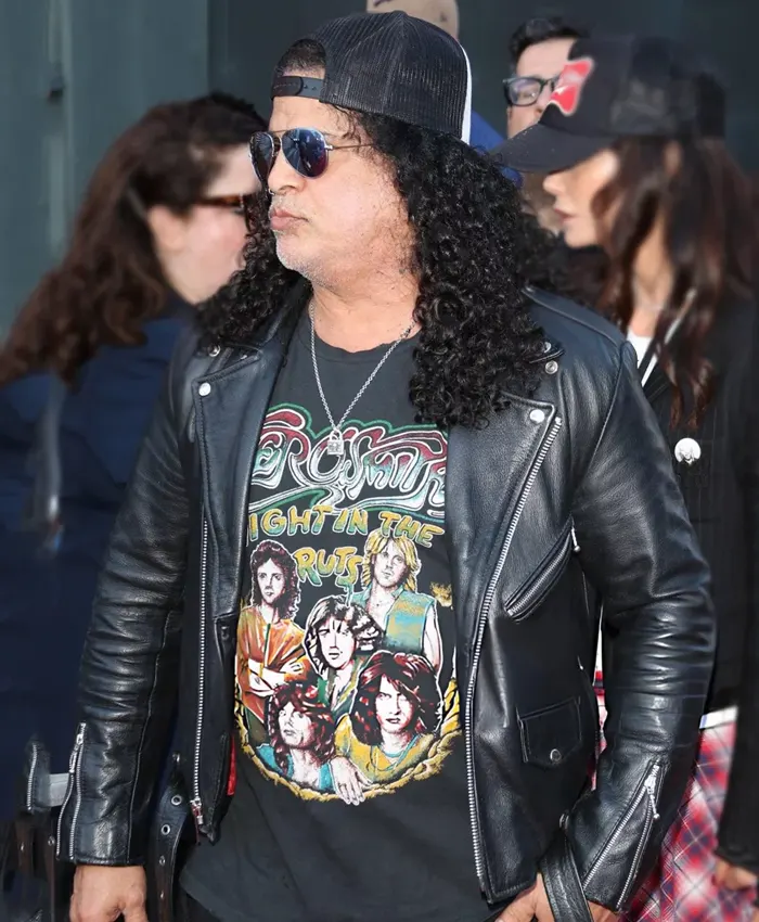 Slash Universal City California Black Leather Jacket Front