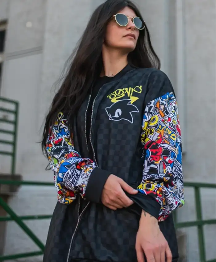 Sonic Sticker Bomb Black Bomber Jacket
