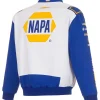 Sophie Cunningham JH Design White and Blue 2026 NAPA Full-Snap Twill Racing Jacket Back