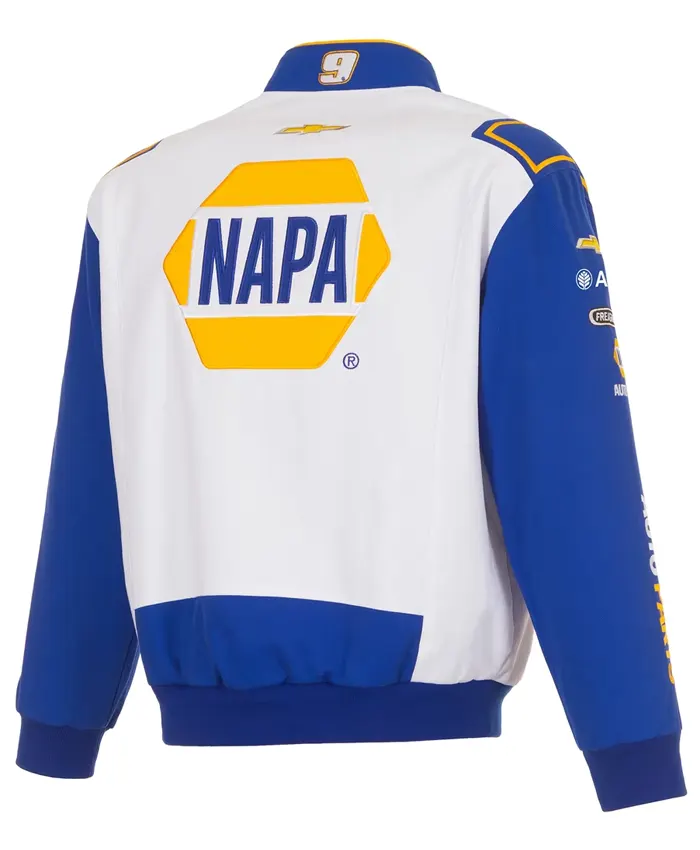 Sophie Cunningham JH Design White and Blue 2026 NAPA Full-Snap Twill Racing Jacket Back