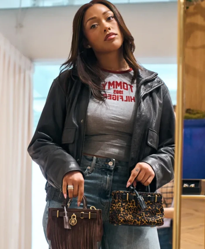 Spring Fashion Show 2026 Jordyn Woods Brown Leather Jacket Front