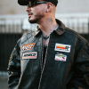 Street Photoshoot 2026 J Balvin Spider Web Black Leather Racing Jacket Front